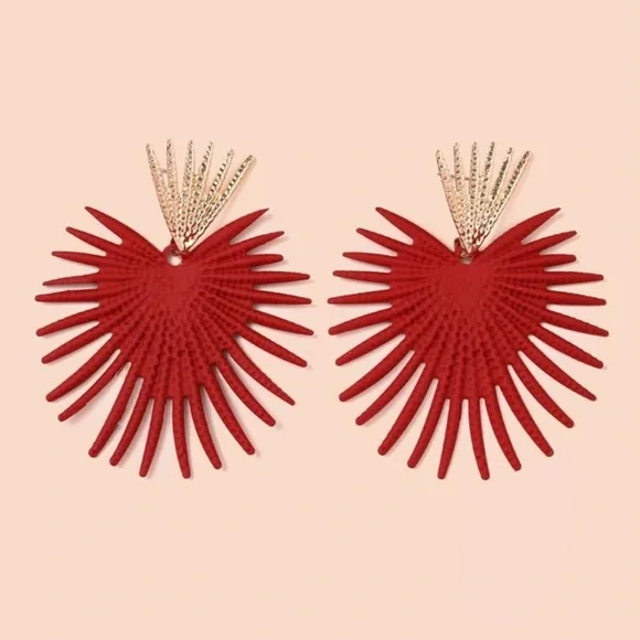 Bold Red and Gold Statement Earrings - Picture 3 of 7